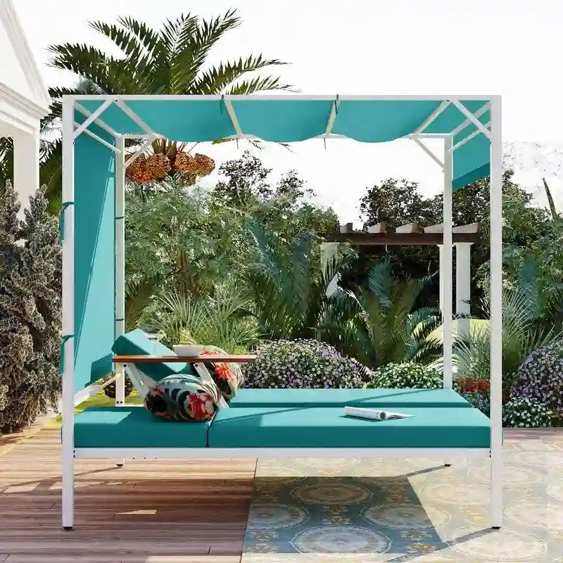Adjustable Outdoor Patio Two Person Sunbed Daybed with Cushions