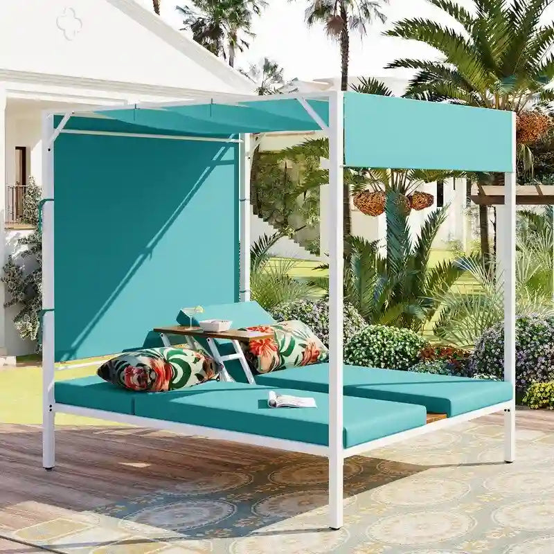 Adjustable Outdoor Patio Two Person Sunbed Daybed with Cushions