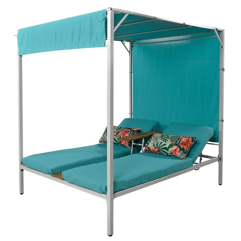 Adjustable Outdoor Patio Two Person Sunbed Daybed with Cushions