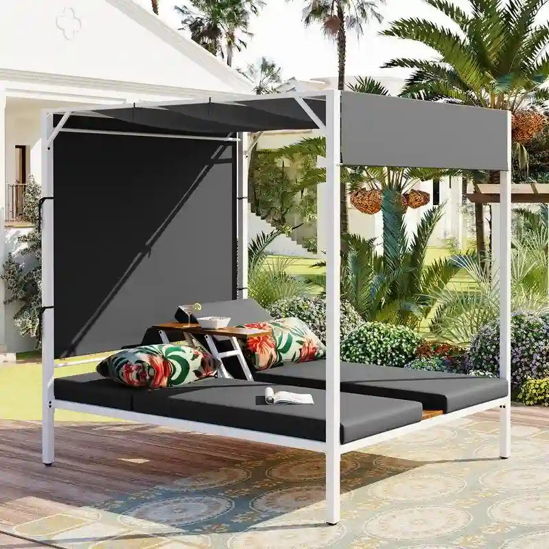 Adjustable Outdoor Patio Two Person Sunbed Daybed with Cushions