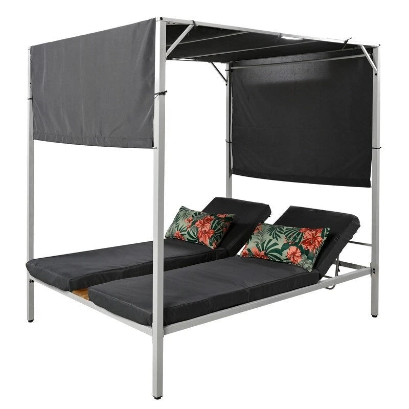 Adjustable Outdoor Patio Two Person Sunbed Daybed with Cushions