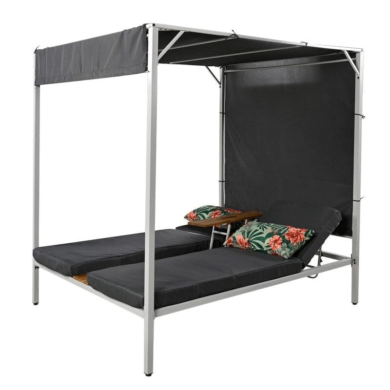 Adjustable Outdoor Patio Two Person Sunbed Daybed with Cushions