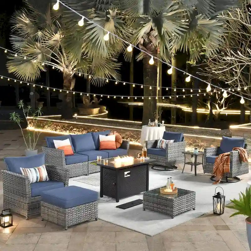 XIZZI 10-piece Patio Wicker Furniture Set with Fire Pit