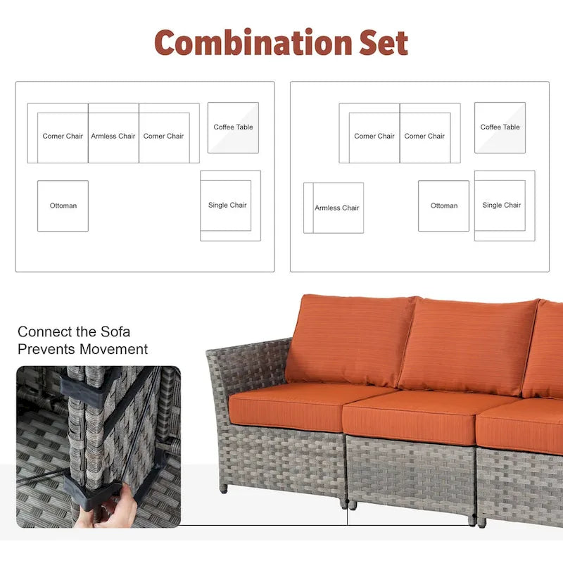 XIZZI 10-piece Patio Wicker Furniture Set with Fire Pit
