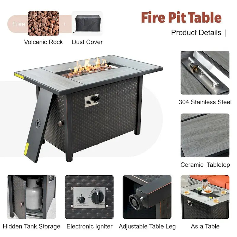 XIZZI 10-piece Patio Wicker Furniture Set with Fire Pit