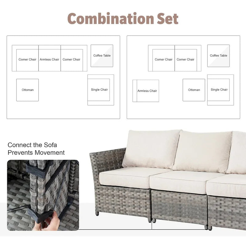 XIZZI 10-piece Patio Wicker Furniture Set with Fire Pit