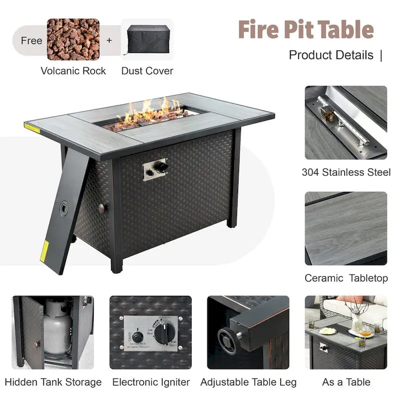 XIZZI 10-piece Patio Wicker Furniture Set with Fire Pit
