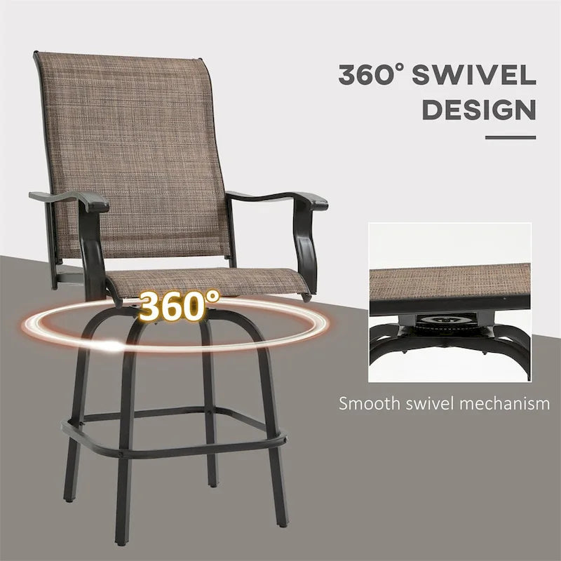 Outsunny Set of 2 Outdoor Swivel Bar Stools w/Armrests,Patio Chairs