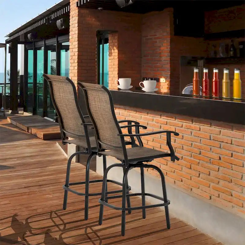 Outsunny Set of 2 Outdoor Swivel Bar Stools w/Armrests,Patio Chairs