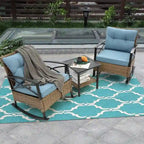 3 Piece Outdoor Rattan Rocking Chair with Coffee Table