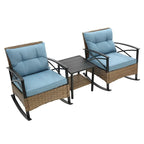 3 Piece Outdoor Rattan Rocking Chair with Coffee Table