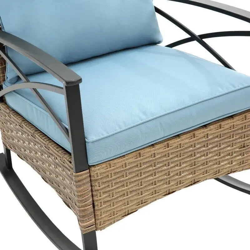 3 Piece Outdoor Rattan Rocking Chair with Coffee Table