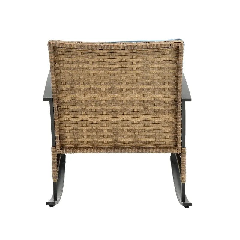 3 Piece Outdoor Rattan Rocking Chair with Coffee Table