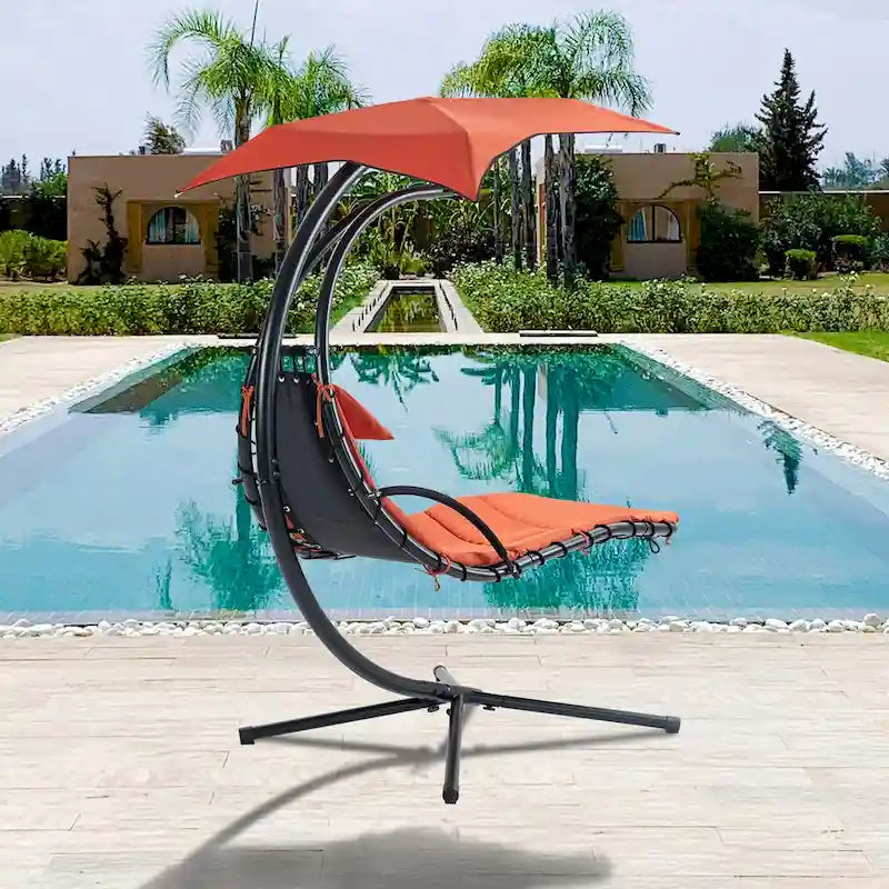 Outdoor Swing Chaise Lounge with Removable Canopy and Cushion