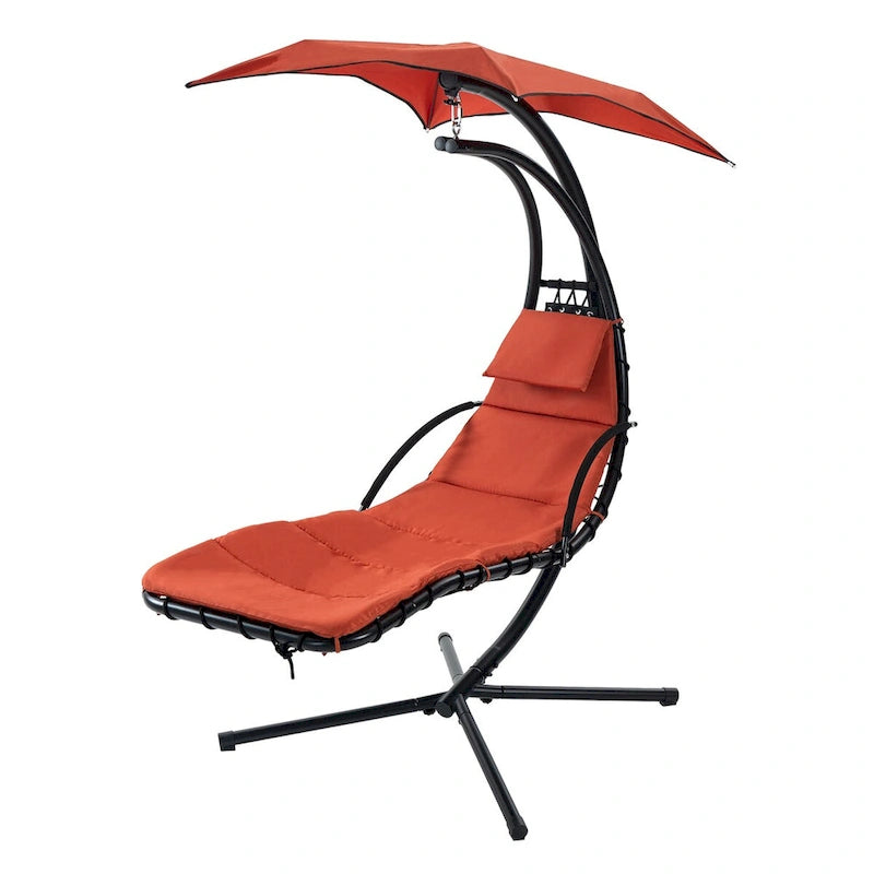 Outdoor Swing Chaise Lounge with Removable Canopy and Cushion
