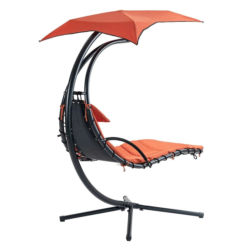 Outdoor Swing Chaise Lounge with Removable Canopy and Cushion