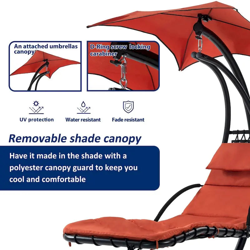 Outdoor Swing Chaise Lounge with Removable Canopy and Cushion
