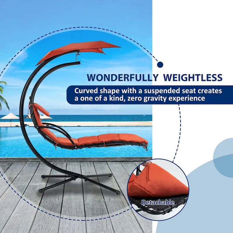 Outdoor Swing Chaise Lounge with Removable Canopy and Cushion