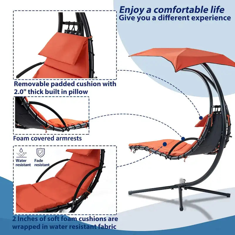 Outdoor Swing Chaise Lounge with Removable Canopy and Cushion