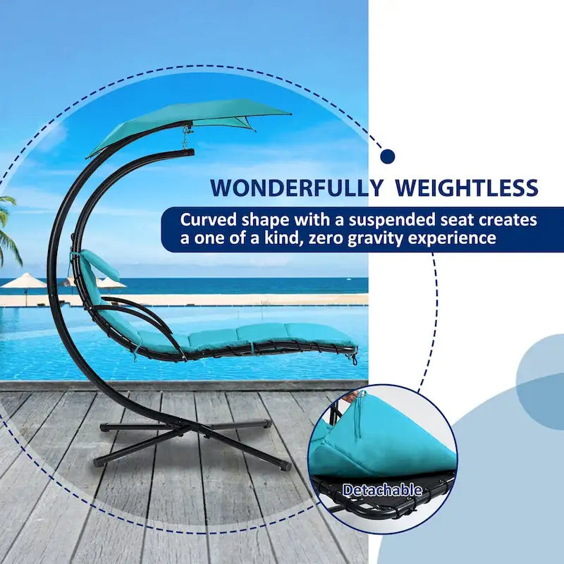 Outdoor Swing Chaise Lounge with Removable Canopy and Cushion