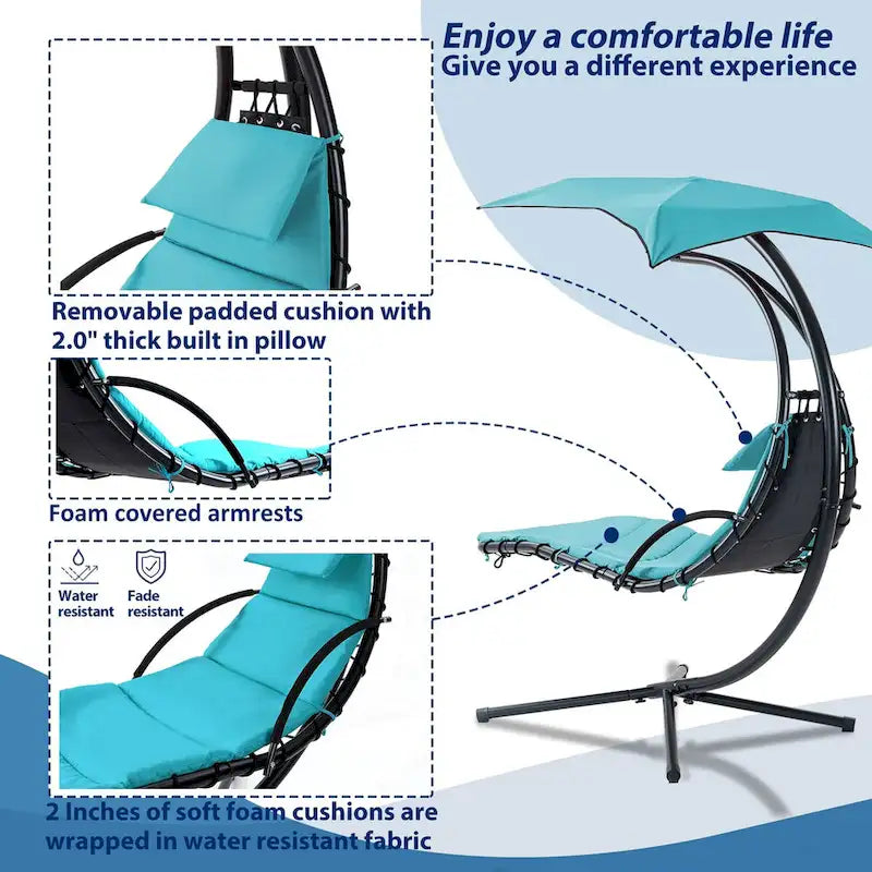 Outdoor Swing Chaise Lounge with Removable Canopy and Cushion