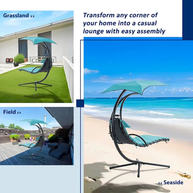 Outdoor Swing Chaise Lounge with Removable Canopy and Cushion