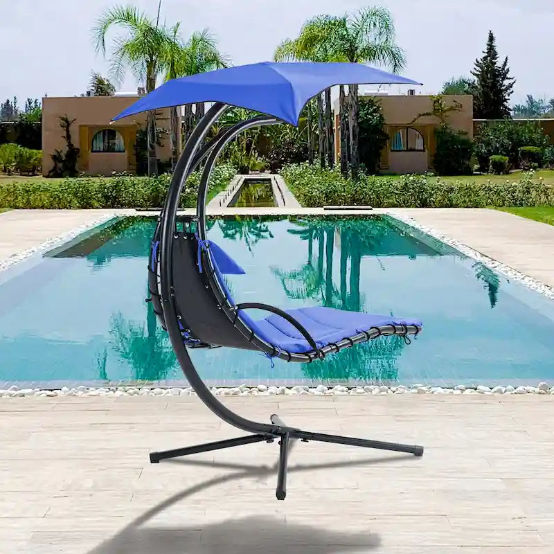Outdoor Swing Chaise Lounge with Removable Canopy and Cushion