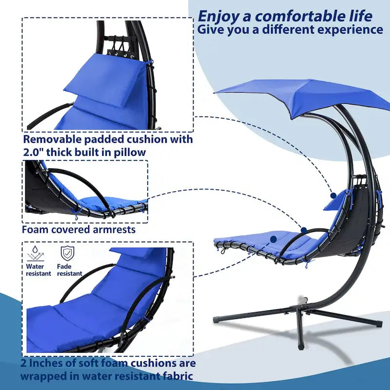 Outdoor Swing Chaise Lounge with Removable Canopy and Cushion