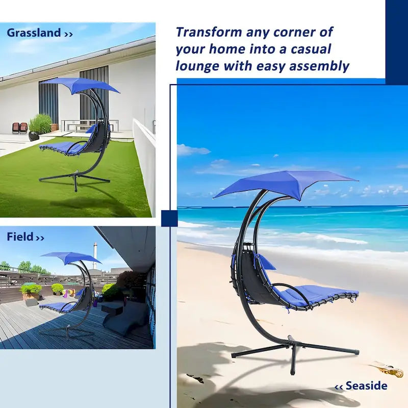 Outdoor Swing Chaise Lounge with Removable Canopy and Cushion