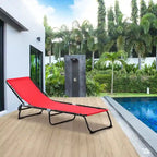 Patio Folding Chaise Lounge, Outdoor Sun Tanning Chair with 4-Position Reclining Back, Pillow, Breathable Mesh and Bungee Seat