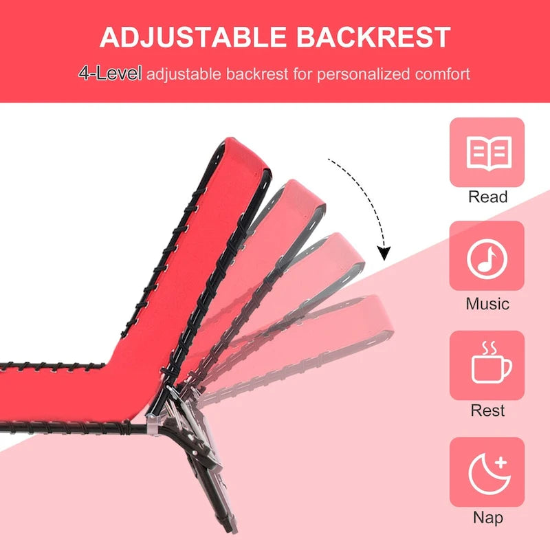 Patio Folding Chaise Lounge, Outdoor Sun Tanning Chair with 4-Position Reclining Back, Pillow, Breathable Mesh and Bungee Seat