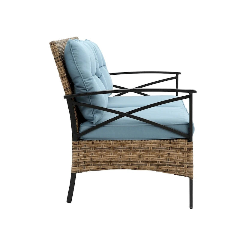 Patio 4 piece sectional sofa set rattan wicker outdoor garden furniture corner sofa set with cushion