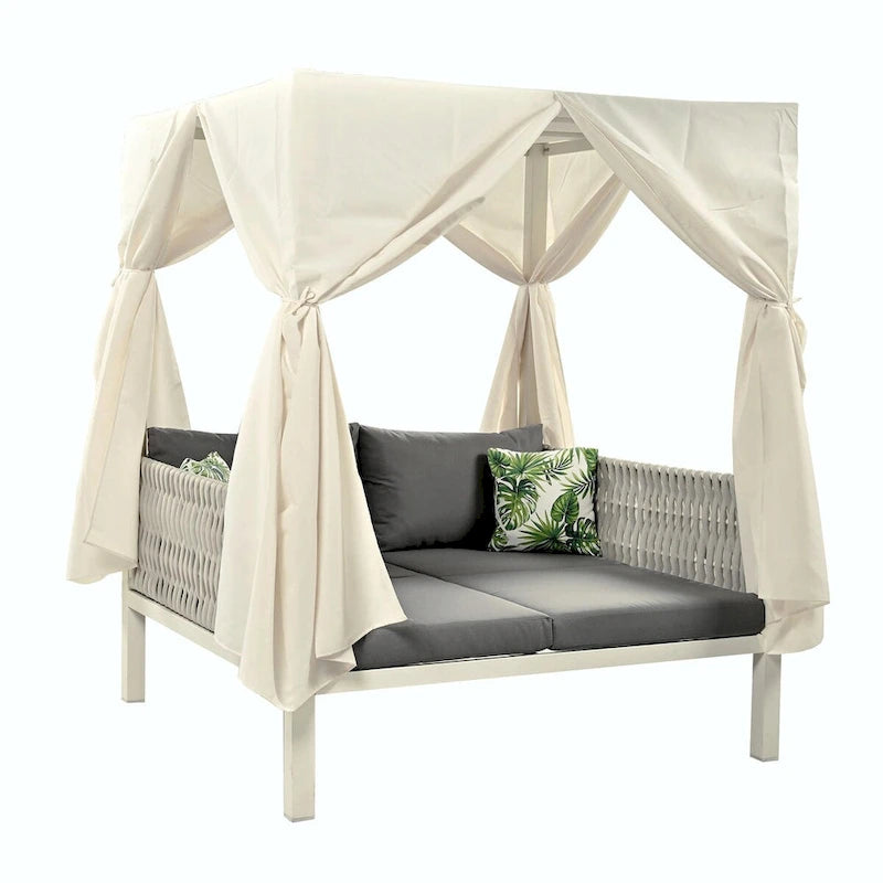 Outdoor Patio Sunbed with Curtains, High Comfort, Suitable