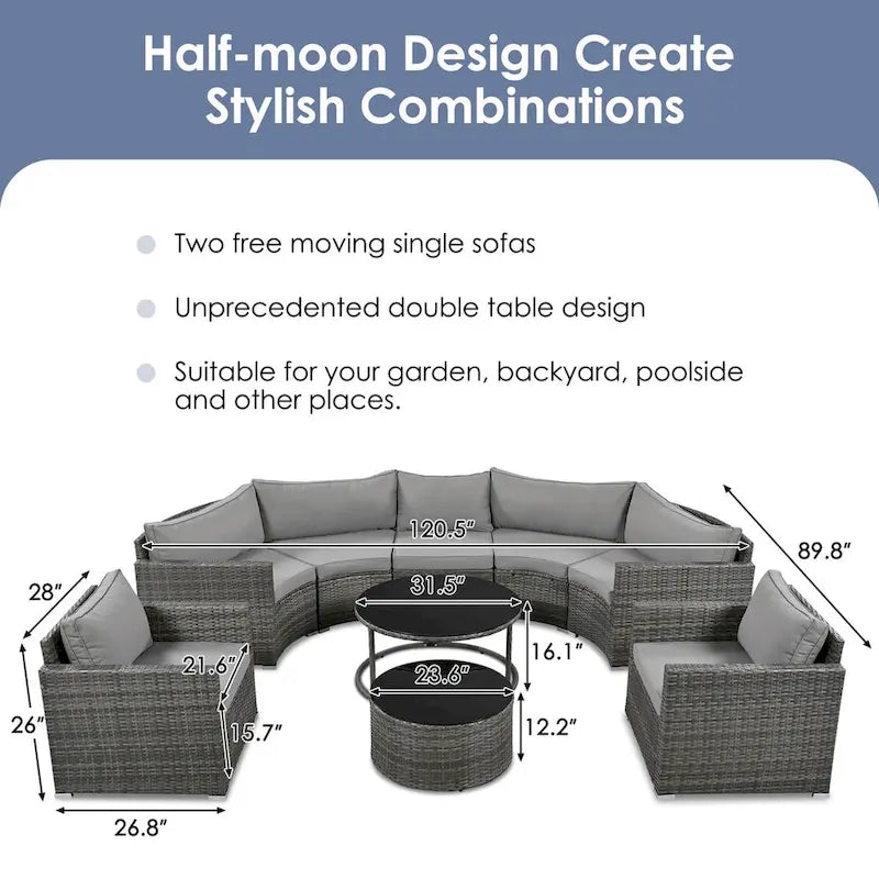 Nestfair 9-Pieces Wicker Outdoor Patio Sofa Set with Pillows and Cushions