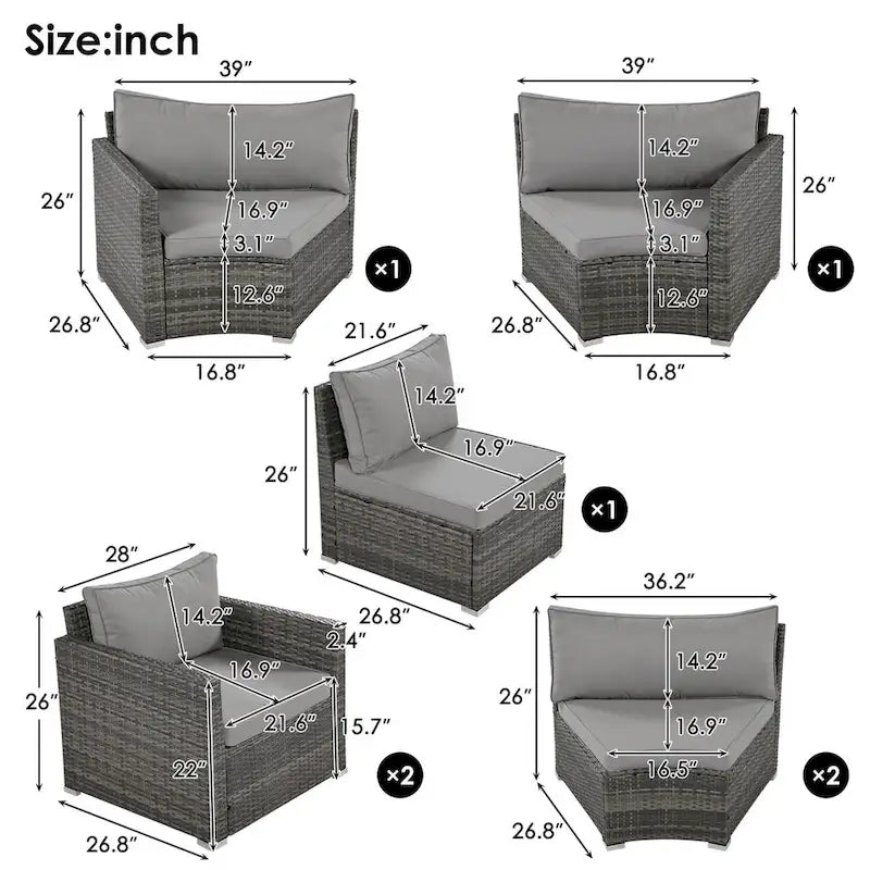 Nestfair 9-Pieces Wicker Outdoor Patio Sofa Set with Pillows and Cushions