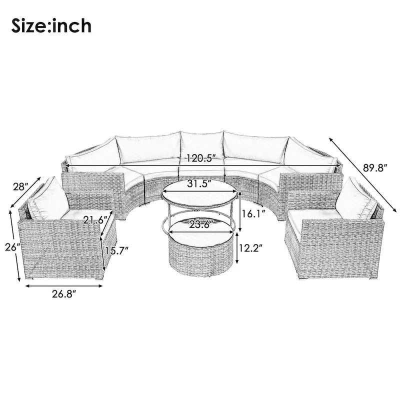 Nestfair 9-Pieces Wicker Outdoor Patio Sofa Set with Pillows and Cushions