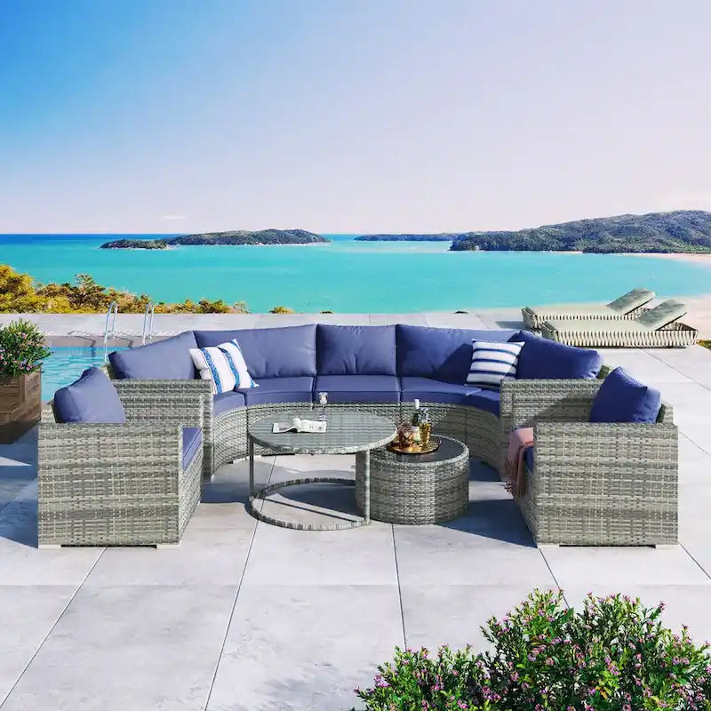Nestfair 9-Pieces Wicker Outdoor Patio Sofa Set with Pillows and Cushions