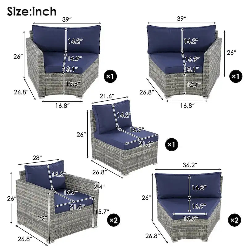Nestfair 9-Pieces Wicker Outdoor Patio Sofa Set with Pillows and Cushions