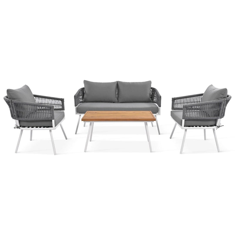 4PCS Boho Rope Patio Sofa Set with Acacia Wood Table