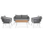 4PCS Boho Rope Patio Sofa Set with Acacia Wood Table