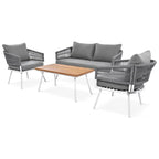 4PCS Boho Rope Patio Sofa Set with Acacia Wood Table