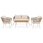 4PCS Boho Rope Patio Sofa Set with Acacia Wood Table