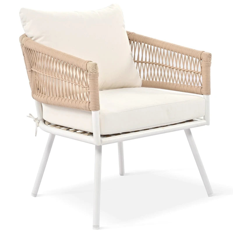 4PCS Boho Rope Patio Sofa Set with Acacia Wood Table