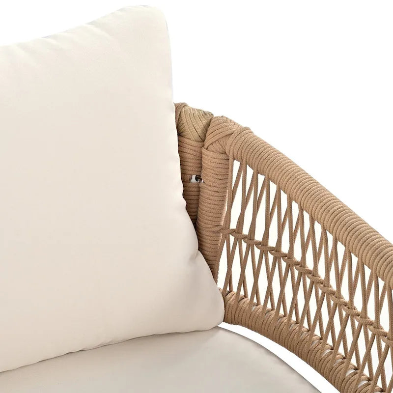 4PCS Boho Rope Patio Sofa Set with Acacia Wood Table