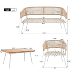 4PCS Boho Rope Patio Sofa Set with Acacia Wood Table