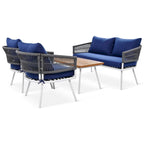 4PCS Boho Rope Patio Sofa Set with Acacia Wood Table