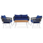 4PCS Boho Rope Patio Sofa Set with Acacia Wood Table