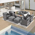 BONOSUKI 8-Piece Patio Sofa Set Grey Rattan Furniture Set w/Ottomans