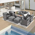 BONOSUKI 8-Piece Patio Sofa Set Grey Rattan Furniture Set w/Ottomans