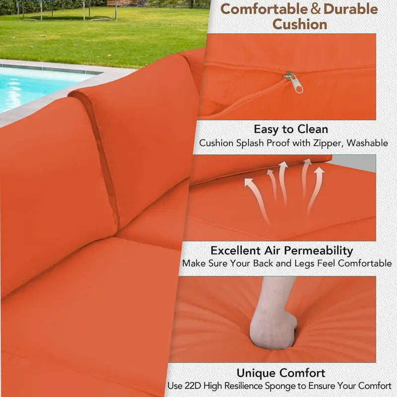 Black 7-Piece Wicker Outdoor Sectional Set Patio Sofa Set with Orange Cushions and Coffee Table